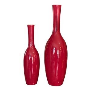 Set of 2 Sullivans Glazed Ceramic Vase 16"H & 12"H Red